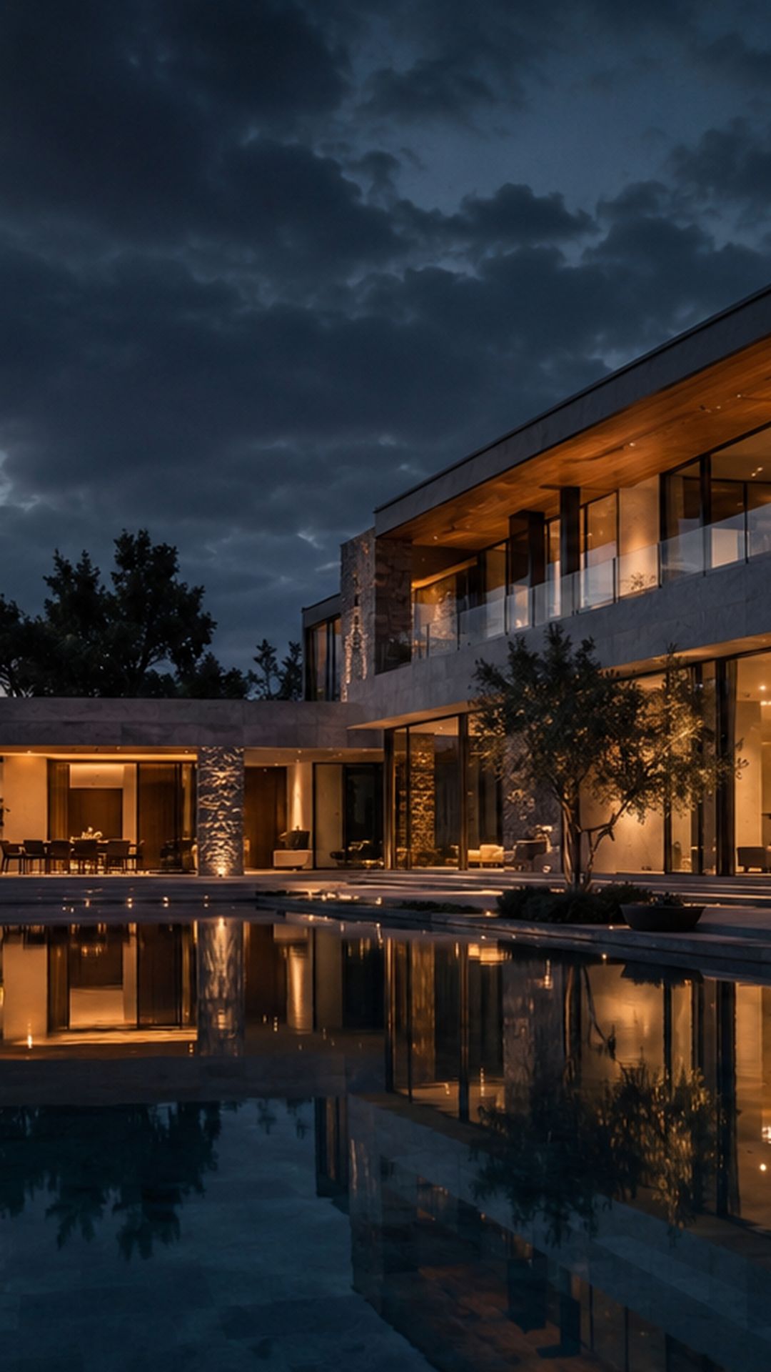 Modern luxury villa at dusk designed by Tri-Form